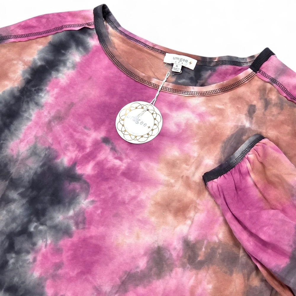 Umgee Pink Purple Black Brown Tie-Dye Long Sleeve Top Size XL NEW With Tags! - Picture 2 of 10